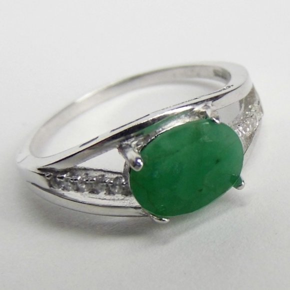 1.25 ctw Genuine EMERALD Oval Sterling SILVER Ring 8 - Picture 4 of 6